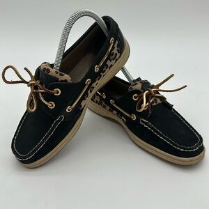 Sperry Top-Sider Womens Boat Shoes Black Leopard Print Leather SIZE 7.0 M